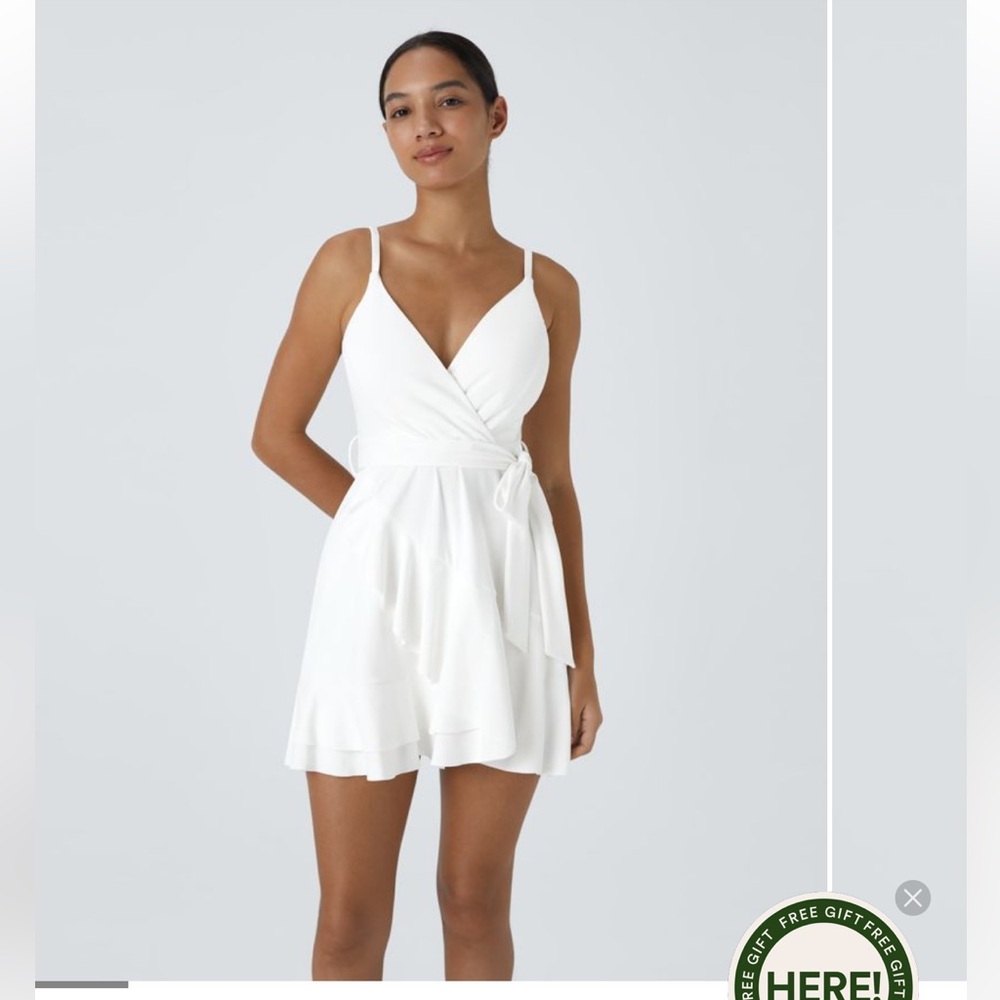 Halara - V Neck Tie Side Ruffle 2-Piece Pocket Flowy Mini Casual Dress A-C Cups